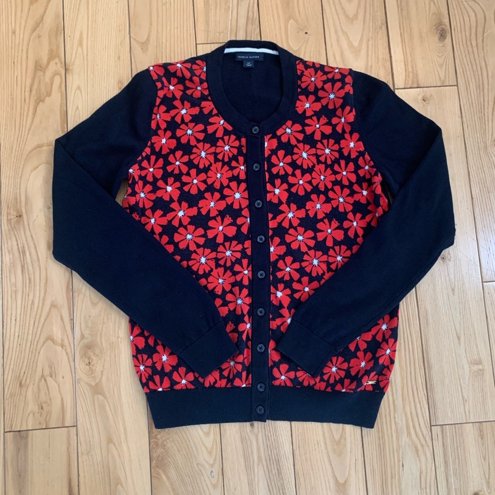 Tommy Hilfiger Floral Patterned Sweater - Red and navy Excellent condition!